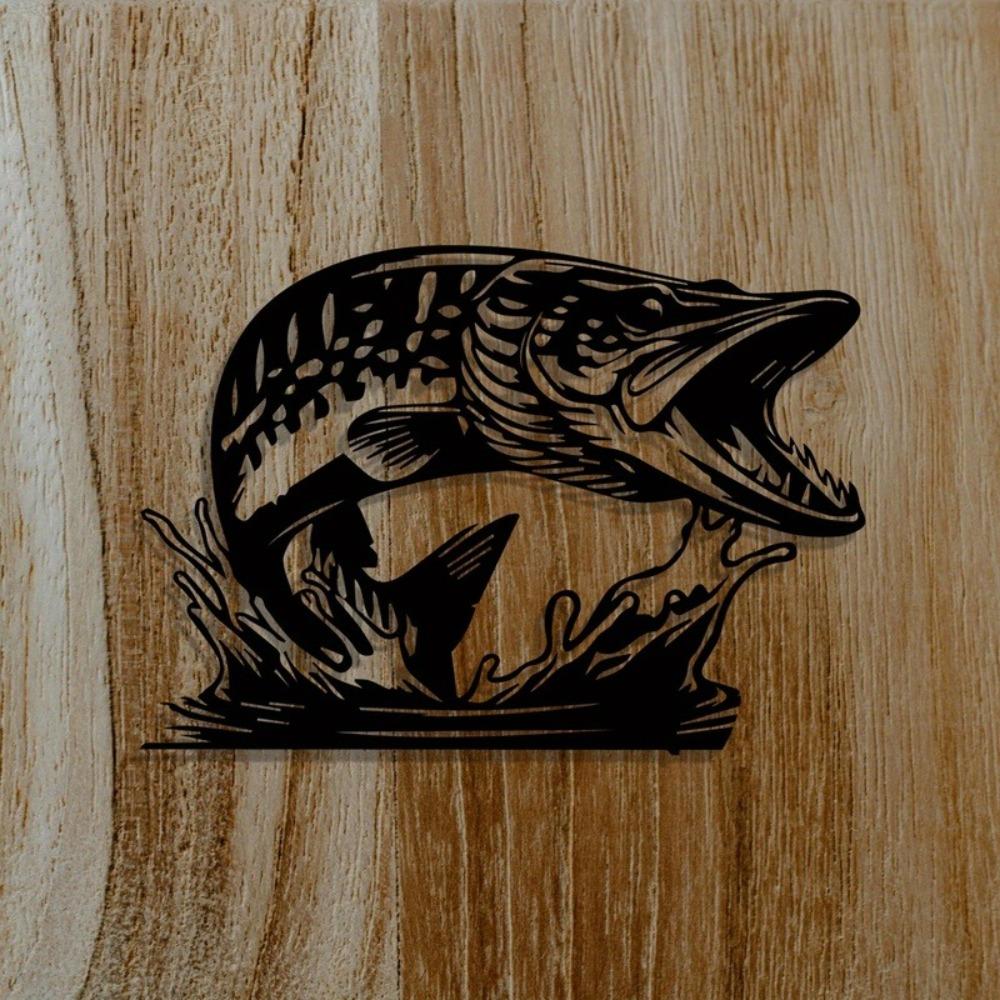 1pc Metal Fish Wall Art Pike Fishing Decor for Man Cave Lodge