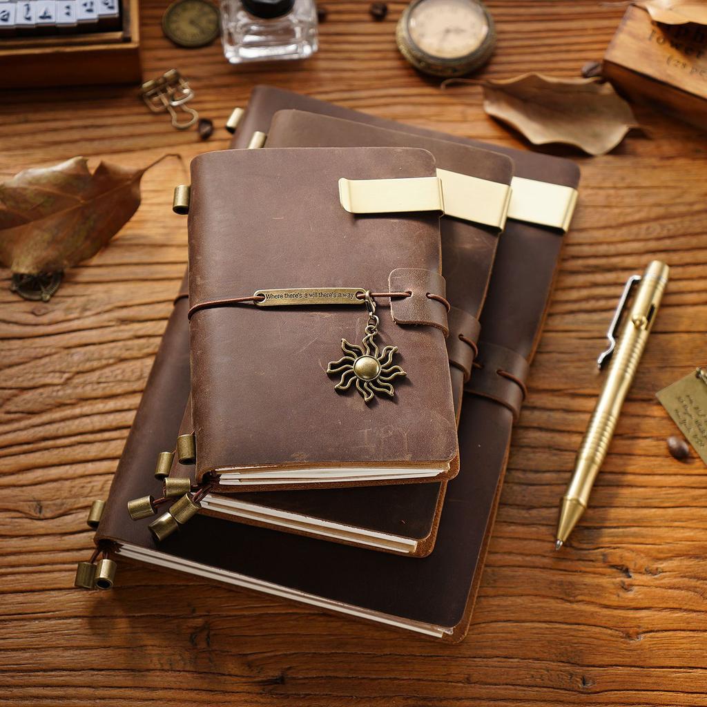 2026 First Layer Cowhide Notebook Genuine Leather Retro Travel Notebook Handmade Loose-leaf Notepad Diary Spot