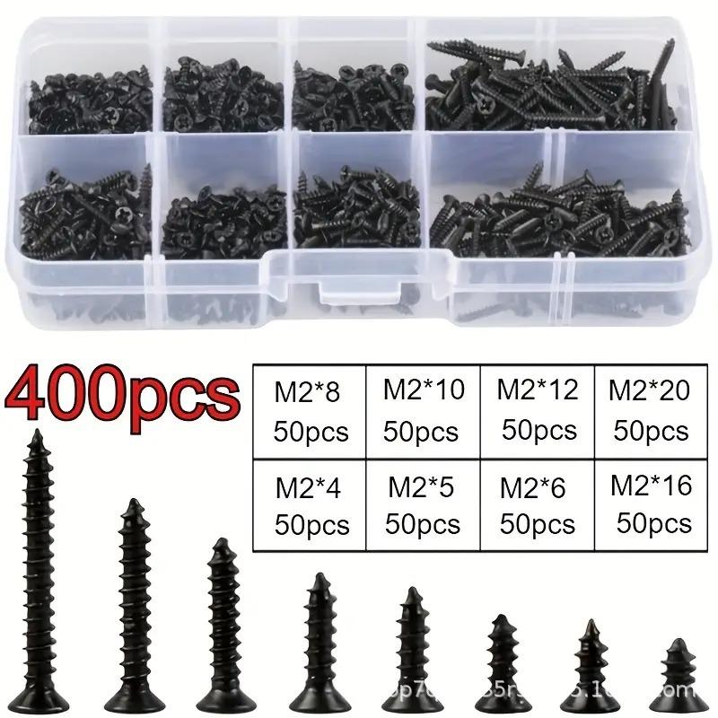 400/800PCS/1 Set M2 Black Self Tapping Screw Assortment Kit Locking Screws And Wood Screws