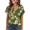 Camiseta de Manga Corta con Botones, Cuello en V, Estampada, Casual, Holgada, a la Moda para Mujer