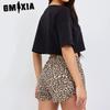 GMXIA Pajamas Women Pit Stripes Casual Short-sleeved Leopard Split Shorts Can Be Worn Outside The Homewear Two-piece Suit Set
