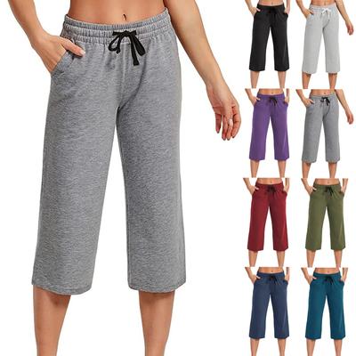 Women's Yoga Cropped Pants Casual Pants Indoor Sports Pants Straight Pocket Wide Leg Sports Pants