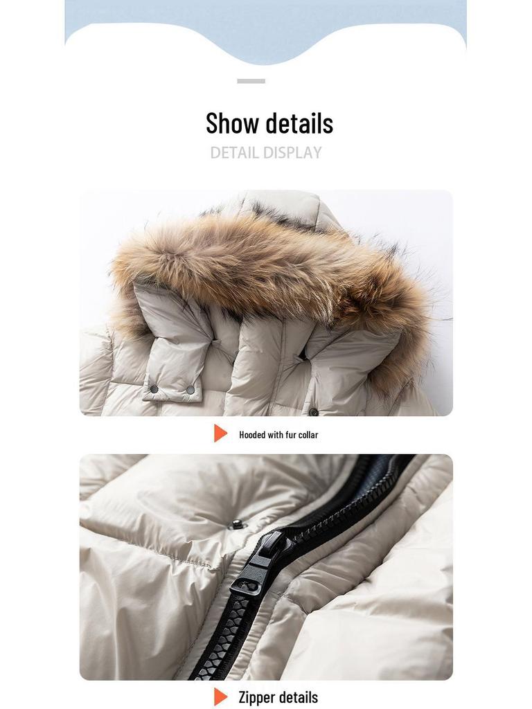 2025 Wintermode: Dicke Daunenjacke mit großem Pelzkragen, 90 % weiße Entendaune, Vielseitig & Warm, Kältebeständige Oberbekleidung