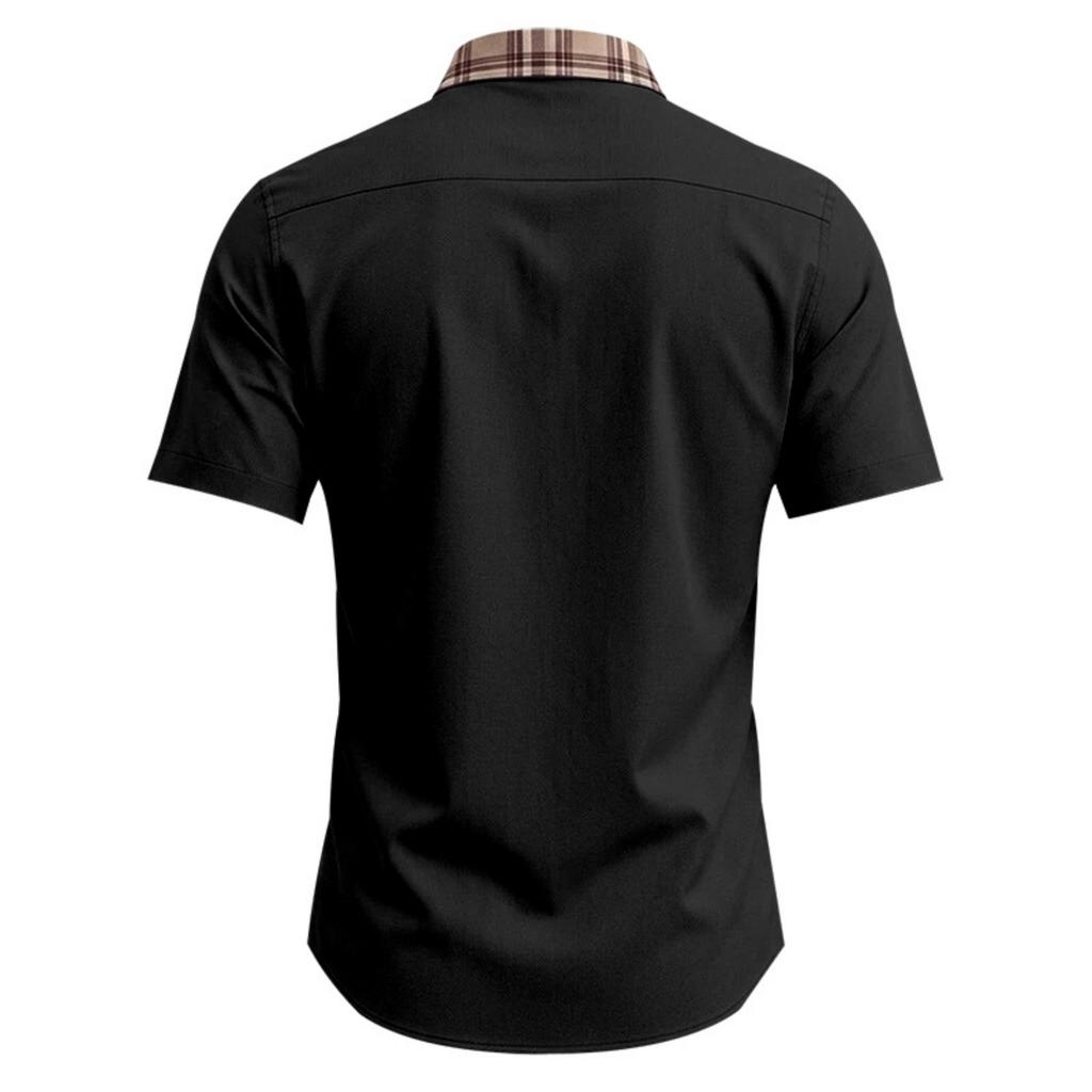 Men's Color Block Short Sleeve Button Down Shirt, Stretch Breathable Wrinkle-Free Fabric, Casual Summer Shirt for and Daily Wear, Fit