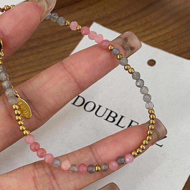 

Минималистичный браслет из бусин натурального родохрозита цвета пыльной розы - Идеальный милый подарок для лучшей подруги