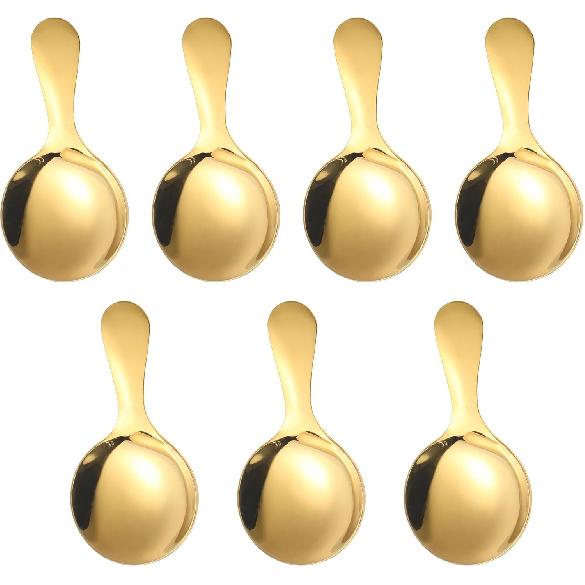 Lusofie 7PCS Gold Short Handle Spoons, Mini Gold Spoons, Mini Scoops for Candy, Coffee, Tea, Sugar, Dessert