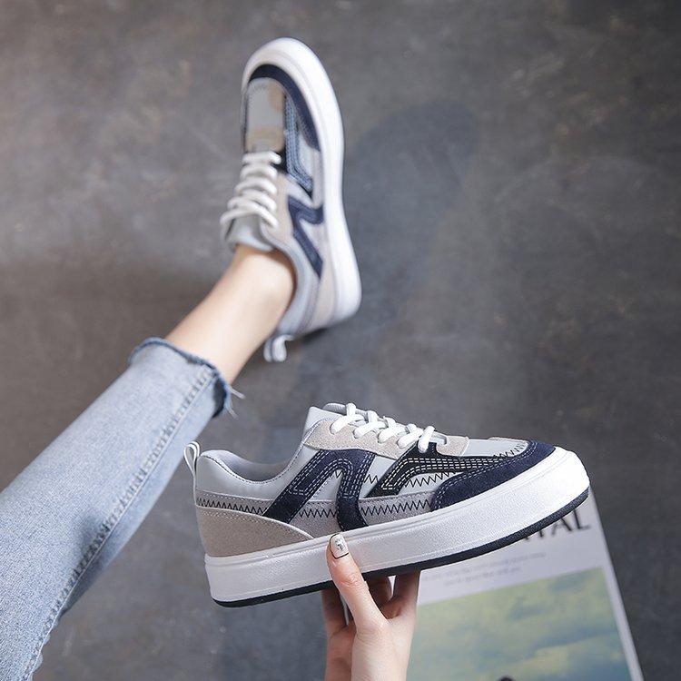 Autumn New Flat Sneakers Women's Color Matching Lace-up Student Retro Casual Sneaker White Shoes Women's