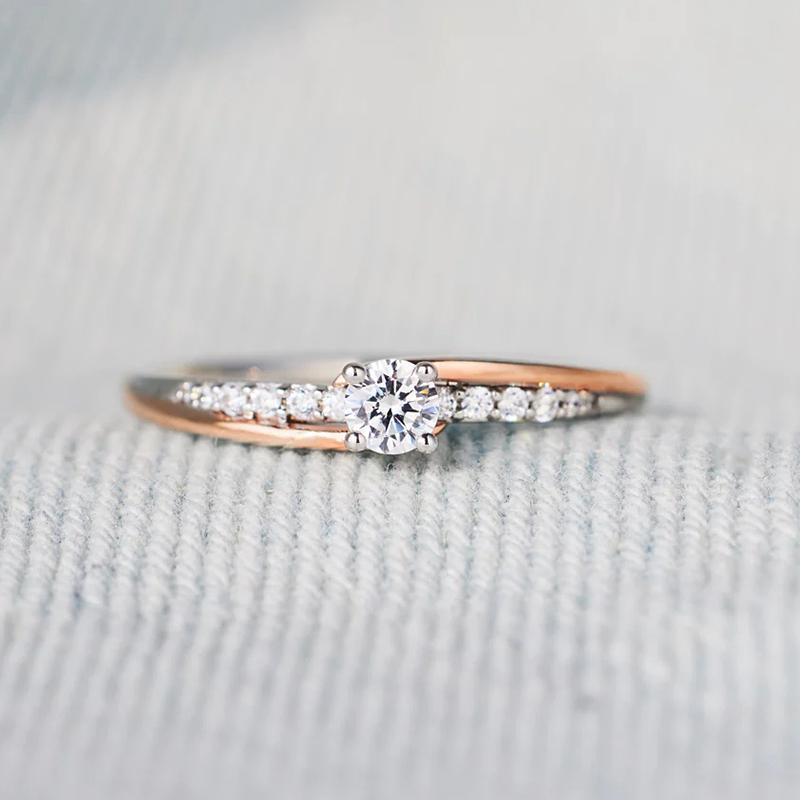 Huitan Two Tone Rings for Women Trendy Wedding Band Accessories with Cubic Zirconia Exquisite Proposal Engagement Jewelry