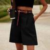 Women's Summer High Waist Short Loose Fit Knee-Length Wide Leg Shorts with Pockets Casual Business Work Short