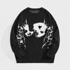 Unisex Skull Jacquard Knit Sweater Dark Gothic Loose Fit Round Neck Pullover Winter Streetwear