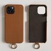 For iPhone 13 Case with Lanyard Genuine Cow Leather PC Phone Back Cover