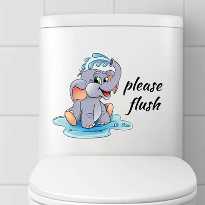 Tuvalet etiketi karikatür fil desen duvar karosu etiket çıkartması kendinden yapışkanlı su geçirmez banyo tuvalet duvar çıkartması ev dekor için