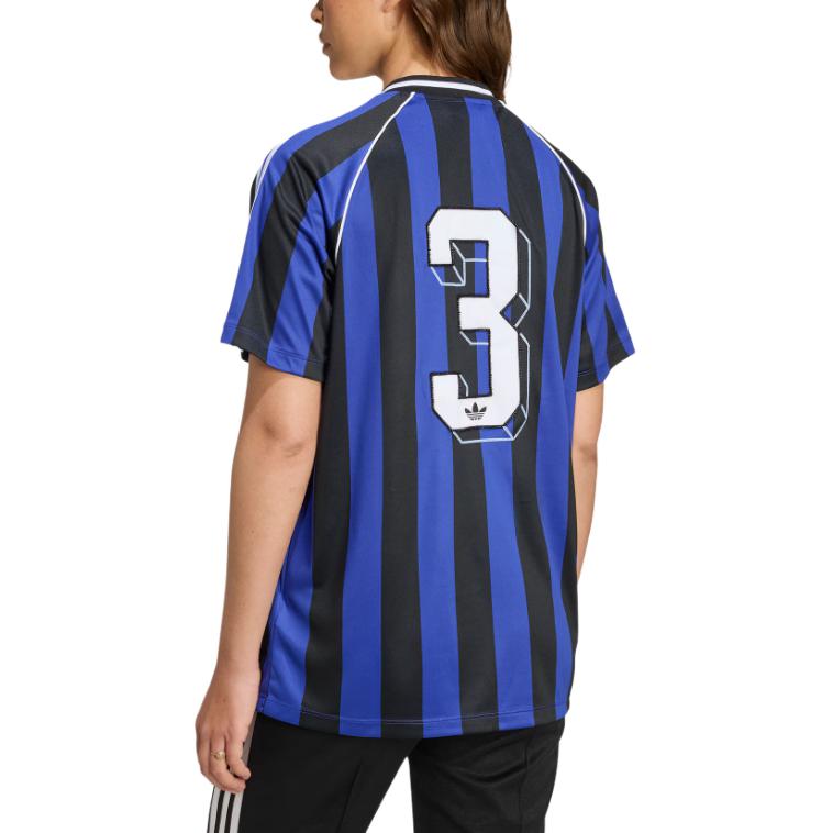 Adidas Originals Ss25 Beads Jersey Loose Fit V-Neck Short Sleeve Football Shirt Women Tops Fluorescent-Blue Black KD2274