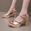 8cm Small Size 32-43 Comfortable Block High Heels Sandals Soft Leather Shoes 2025 Summer Platform Sandals Black for Office Model