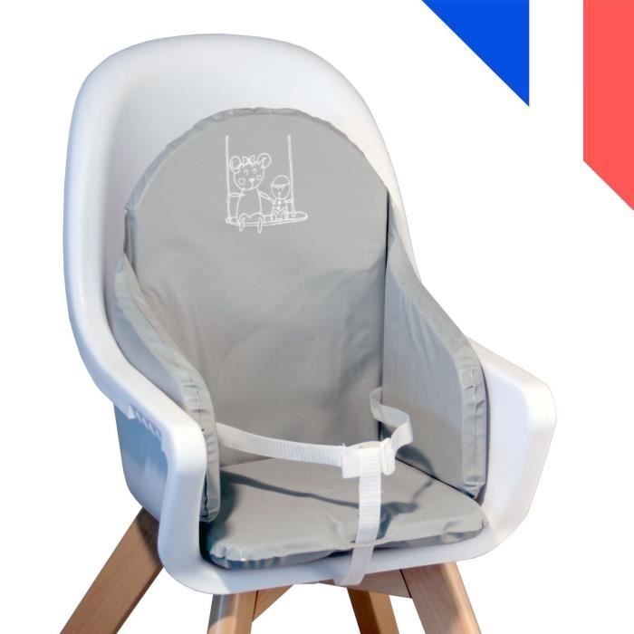 LOOPING Baby High Chair Cushion | Waterproof PVC, Straps, Made In France | Grey
