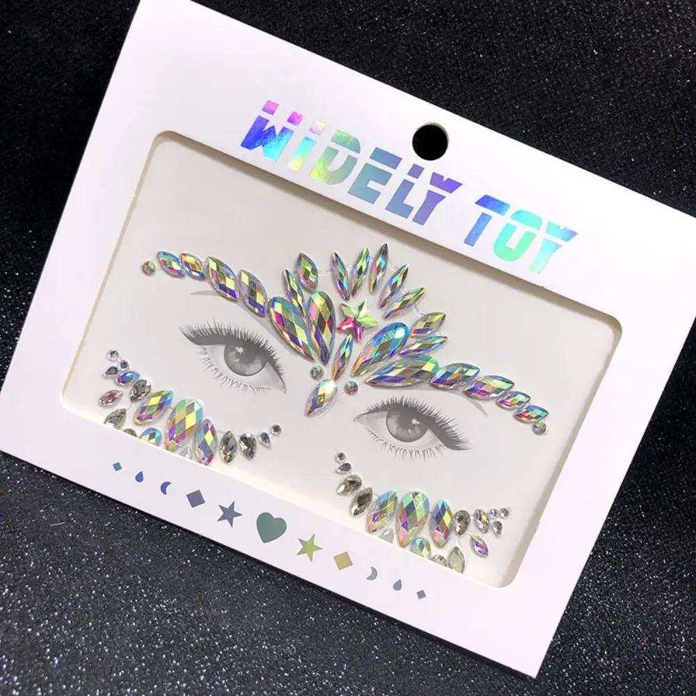 Glue Free 3D Rhinestones Sticker Fake Tattoo Disposable Crystal Facials Sticker Glitter Waterproof Temporary Tattoo Sticker