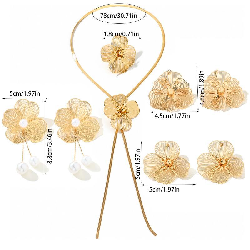 Gold Flower Drop Earrings Elegant Hollow Woven Design Comfortable for Office Commute Wedding Party Daily