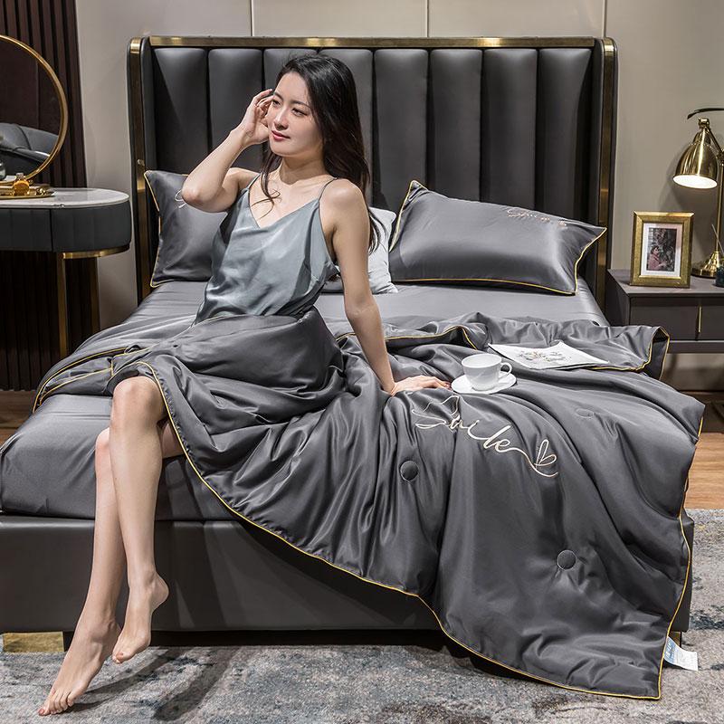 

Тонкое летнее прохладное одеяло из ледяного шелка, одеяло с кондиционером, машинная стирка, одно одеяло размера «queen-size», постельное белье, комплект простыней Only 2pc pillowcase