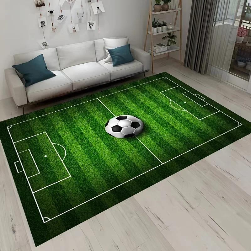 3D Cartoon Lawn Carpet – Football Field Theme, Soft Non-slip Mat for Bedside, Living Room, Bedroom, Entrance, Bathroom