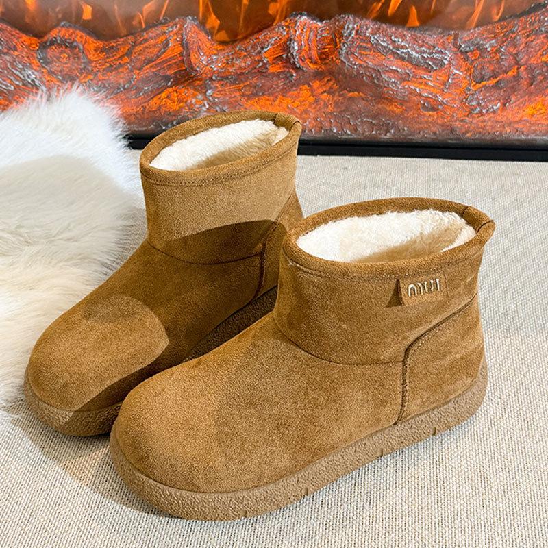 Cowhide Version Snow Boots Women's Velvet Thickened Warm Short Boots Thick Sole Fur Integrated Large Cotton Shoes Children