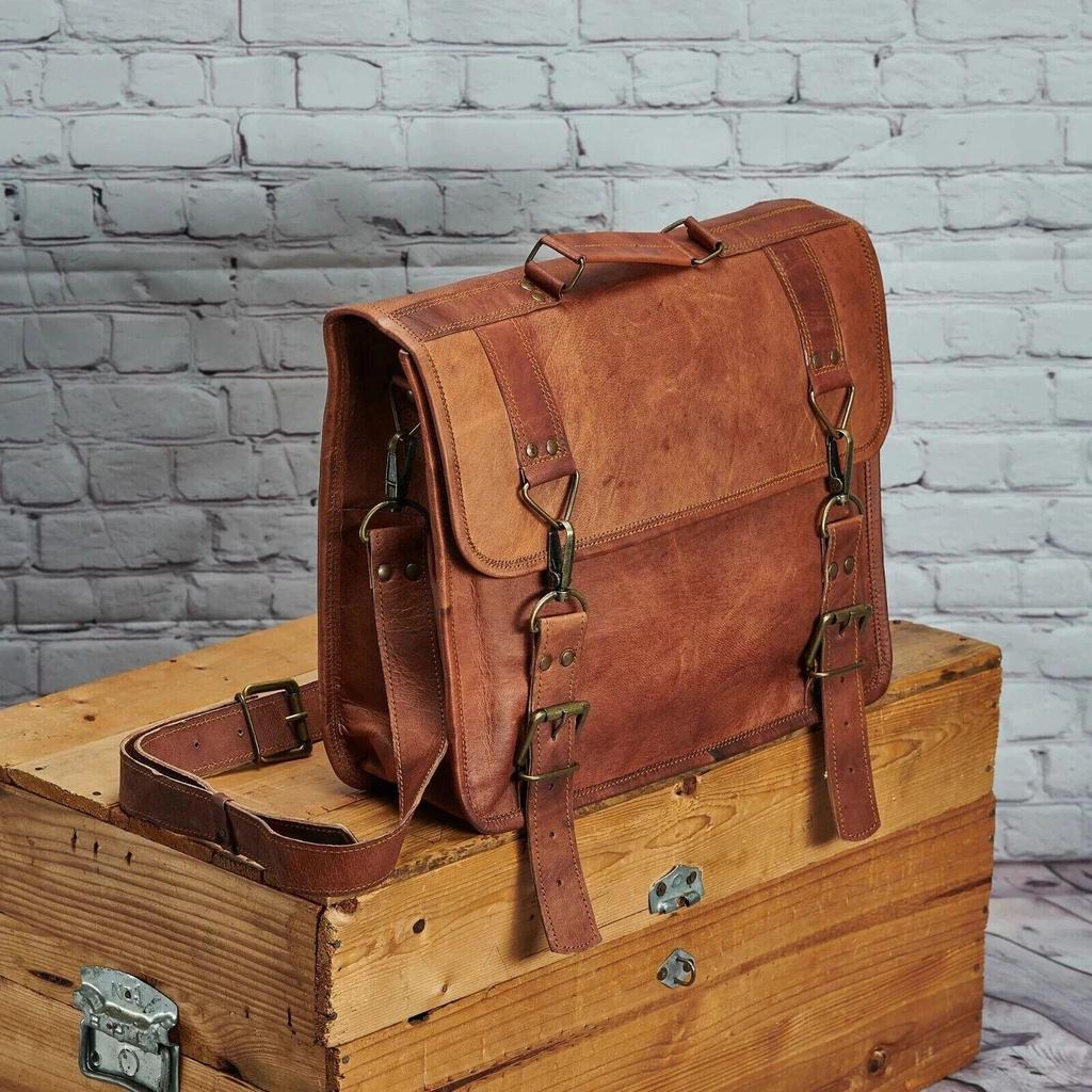 Fat Leather Messenger Bag Shoulder Laptop Briefcase Men's Satchel Vintage