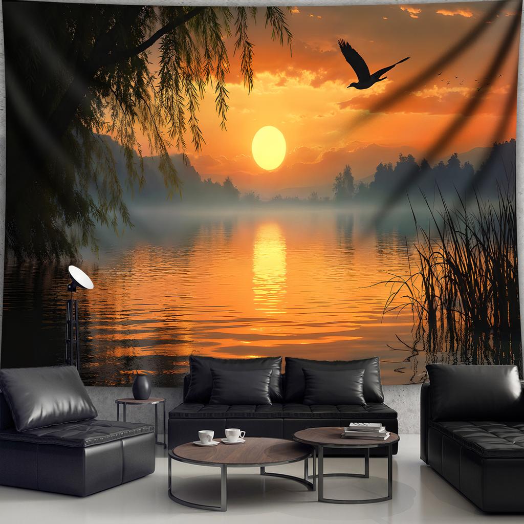 Sunset Flying Birds Digital Printing Polyester Wall Hanging Tapestry Decorative Living Room Bedrooms Office Background Gift