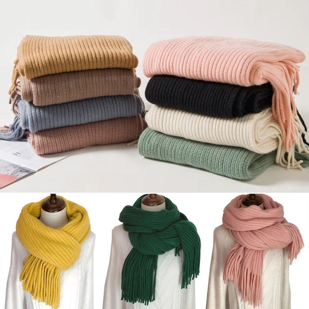 Imitation Cashmere Winter Warm Scarves Solid Color Fringed Knitted Scarf Tassel Shawl  Female
