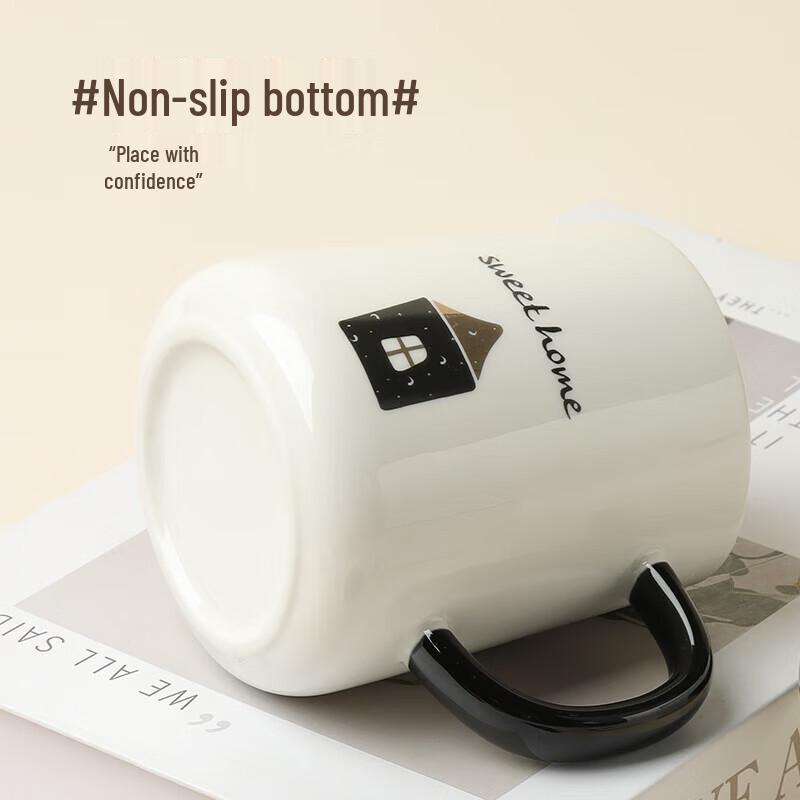 BJ 420ML Ceramic Coffee Mug with Lid and Spoon