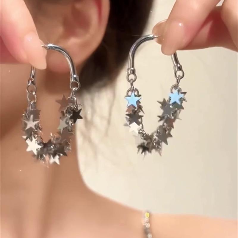 Cold Wind, Stars, Fringed Earrings, Fashionable High-end Temperament Earrings, Personalized Sweet and Cool Wind Earrings, Women