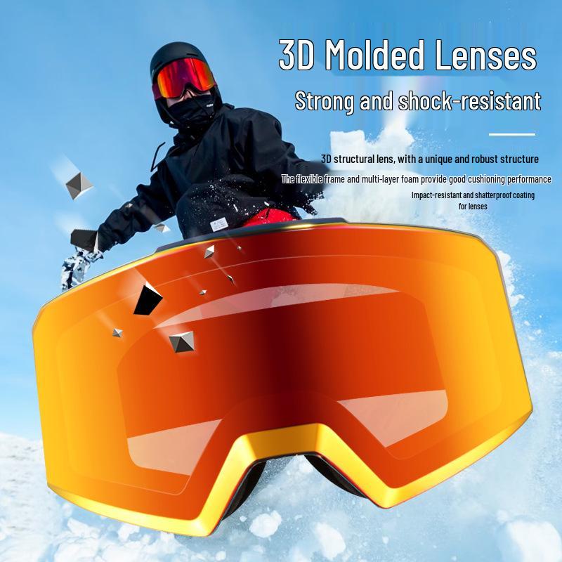 Magnetic Quick-Release Anti-Fog Ski Goggles with Sun and Wind Protection for Outdoor Snow Sports, Compatible with Myopia Lenses
