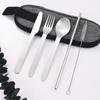 Stainless Steel Aviation Outdoor Dining Knife Spoon Fork Straw Cleaning Brush Western Food Tableware Set Tableware Gift