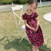 Children's Open Back Dress Summer Girl Temperament Flower Skirt Children's Skirt Wine