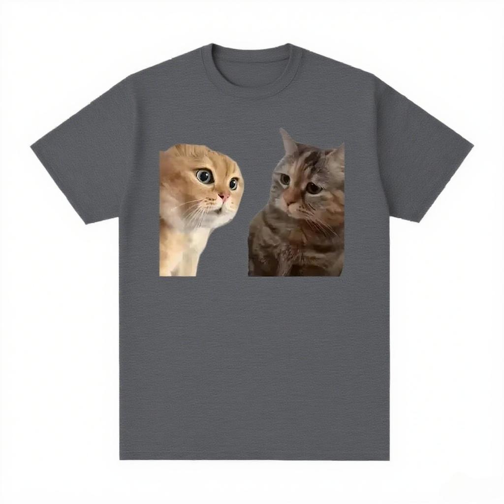 Funny Cute Cats Talking Meme Graphic T-shirts Women Fashion Short Sleeve T Shirt Casual Oversized T-shirt Unisex Clothing