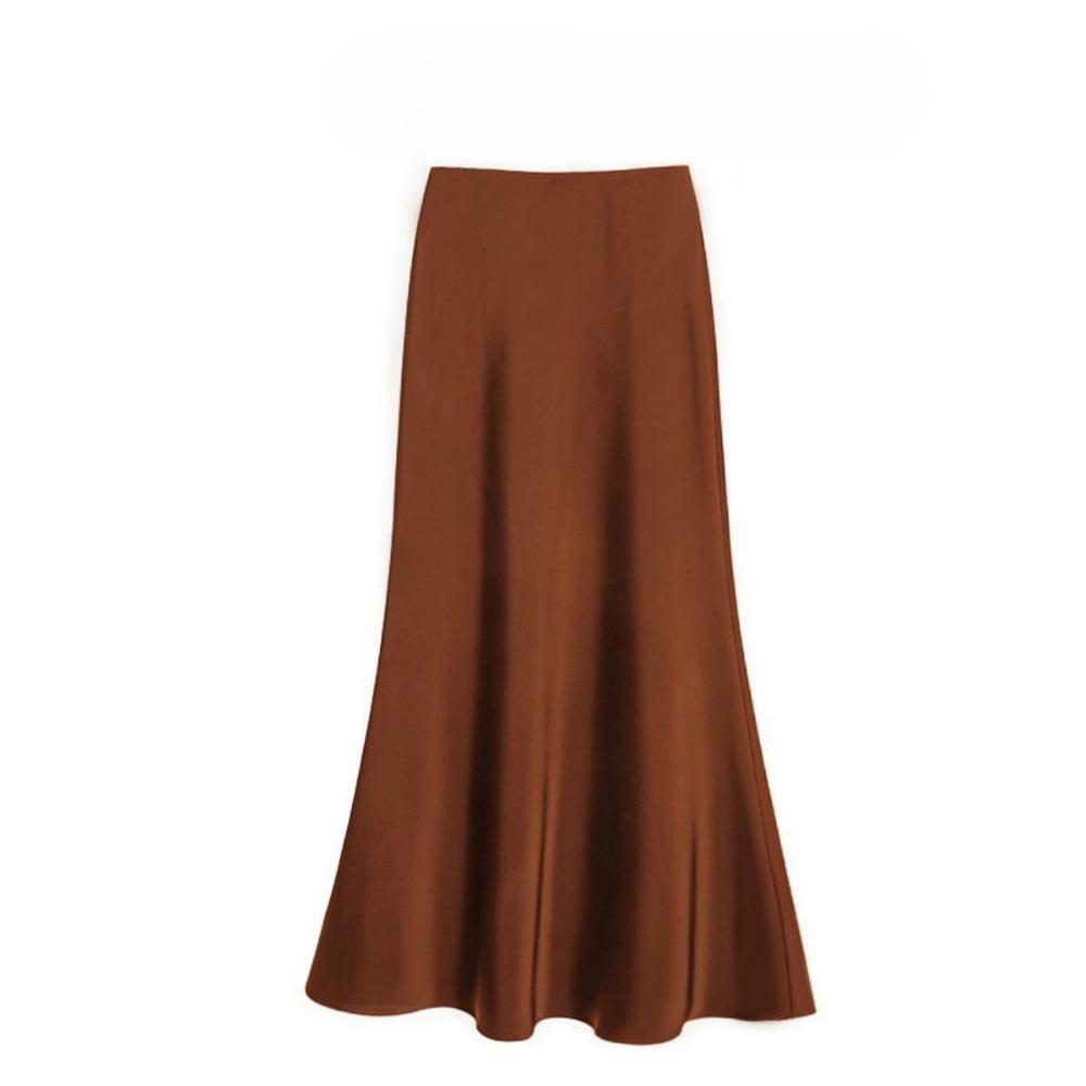 Women's High Waist Glossy Satin Mermaid Midi Skirt