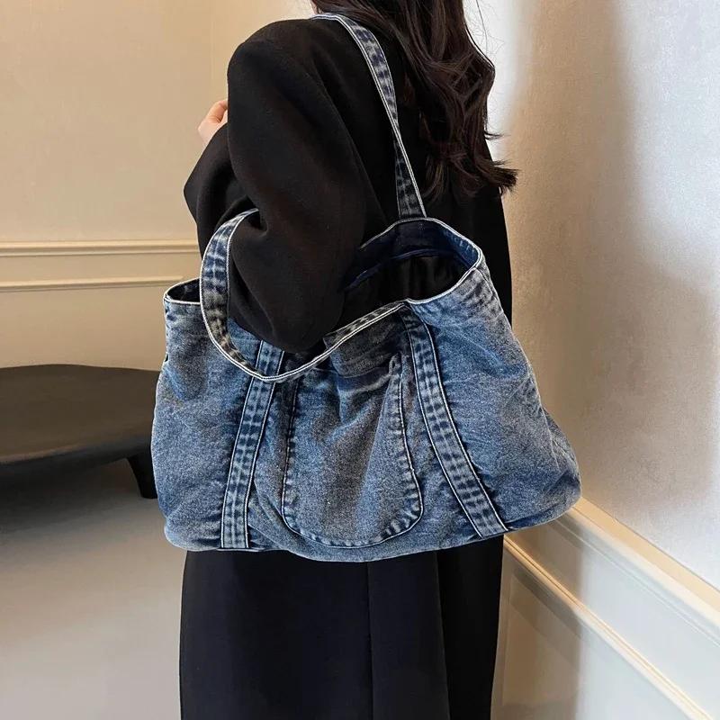 Advanced leisure versatile bags hot sale large capacity denim bag durable resistant simplicity single shoulder bag