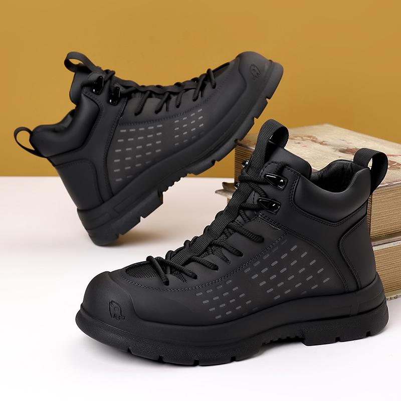 

Fashion Winter Men Ankle Boots Autumn High Quality Sneaker Leather Comfortable Desert Boots Brand Men Work Shoes Stylish Men Snow Boots 44 чёрный