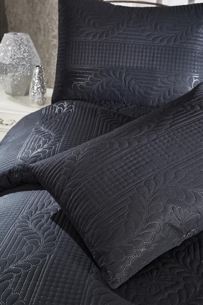 Sada přehozů Sena Double Size, Pokrývka 230x250 s povlakem na polštář černý