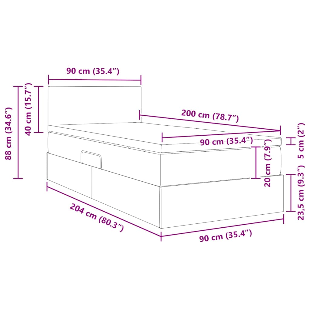 LED Storage Bed with Mattress Light Grey 90 x 200 cm Fabric