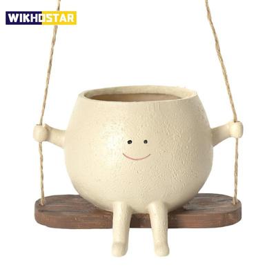 Swing Flower Pot Resin Smiling Face Planter Pot Creative Wall Hanging Planter For Indoor Outdoor Plants Gardening Accessories