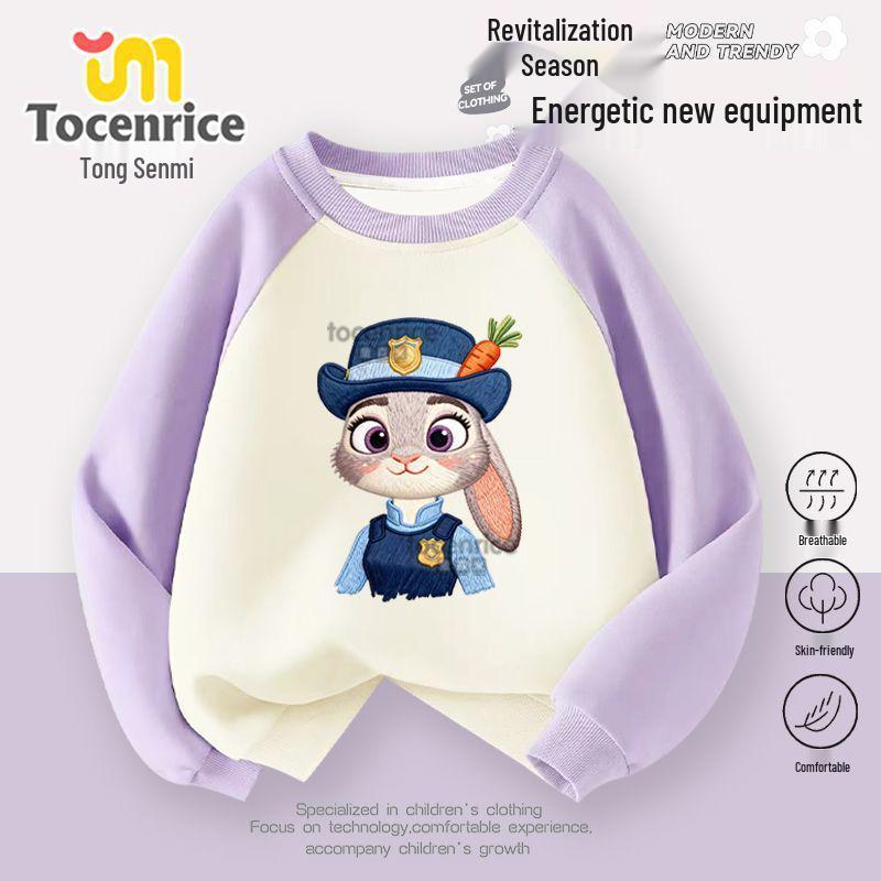 Zootopia Girls' Raglan Sleeve Sweatshirt - Trendy Autumn/Winter Loose Fit Round Neck Top for Kids