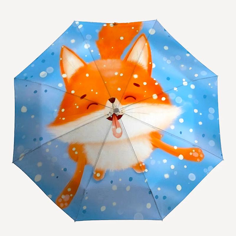 

1pc Winter Fox One Umbrella a Plastic Hle, Compact Stylish, with a Vibrant Cartoon Pattern, Perfect Home, Travel