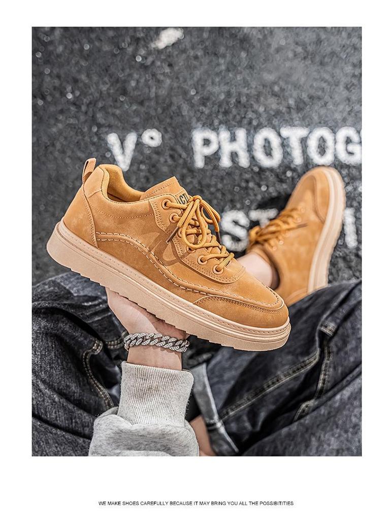 2025 Men's Trendy Casual Leather Sneakers - Breathable, Thick-Soled, Versatile Skate Shoes