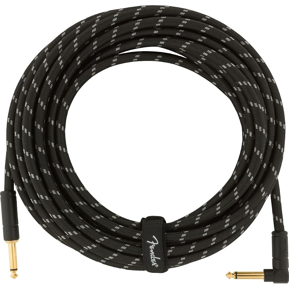 Fender Shield Cable Deluxe Series Instrument Cable, Straight/Angle, 25', Black Tweed 08