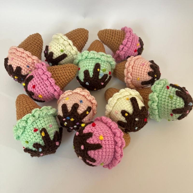 Cute Ice Cream Cone Crochet Keychain For Bag Pendant Colored Ice Cream Knitting Keychain For Gifts Custom Accessories
