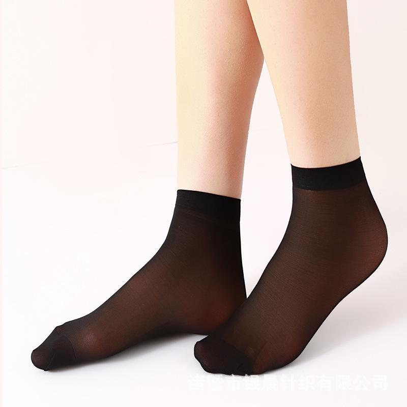 Damen Kristall Kurze Strümpfe – Frühling/Sommer Dünn, Verschleißfest, Anti-Haken, Schwarz & Nude Baumwolle, Nahtlose Unsichtbare Mid-Tube Socken.