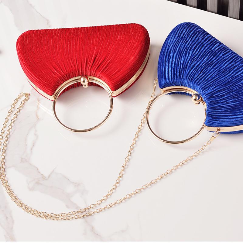 Blue Handbag Crossbody Luxury Woman Evening Bag Pleated Velvet Party Purses Clutch Ladies Vintage Round Fashion Designer Wallet