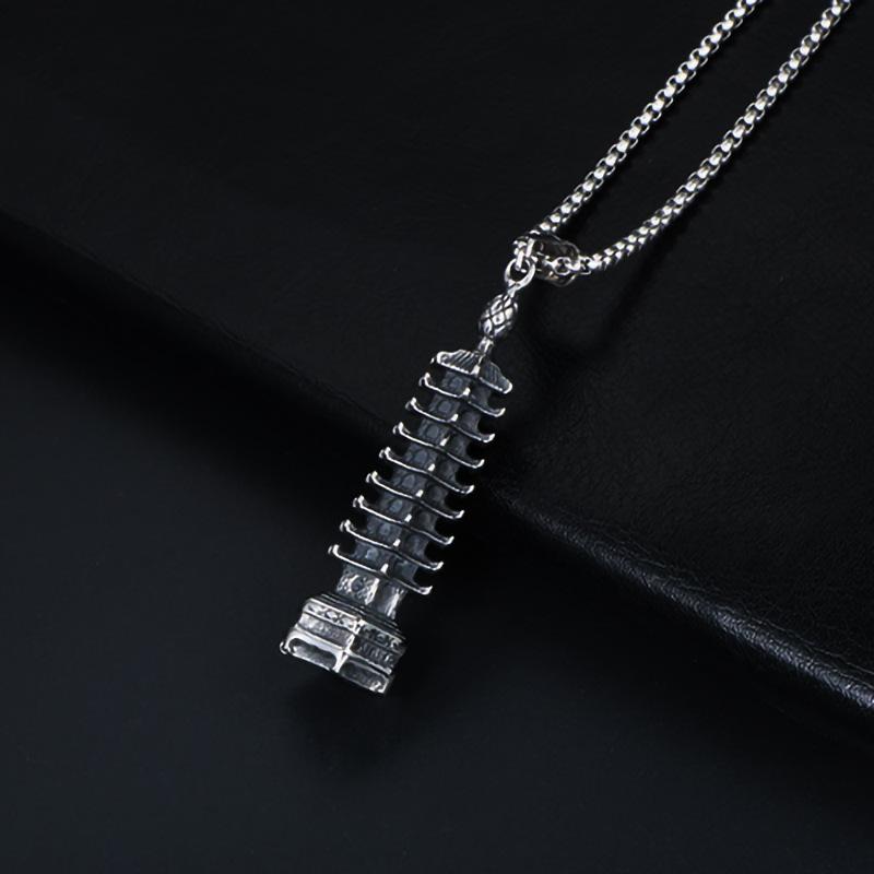 Jewelry Titanium Steel Pagoda Pendant Punk Retro Trendy Men Hexagonal Pagoda Titanium Steel Pendant