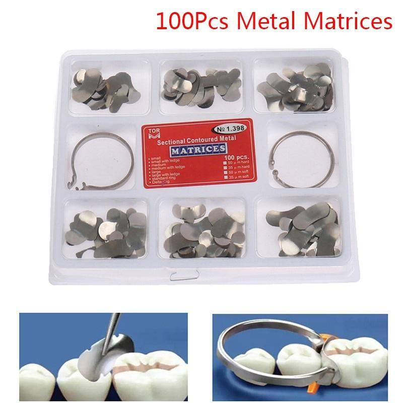 100Pcs Dental Matrix Sectional Contoured Metal Matrices Bands Dental Matrix Rings Full Teeth Replacement Dentsit Oral Care