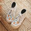 Women Shoes Handmade Vintage Embroidered Flats Booties Shoes High Top Lace Up Canvas Sneakers Linen Casual Leisure Espadrilles