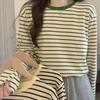 In Stock Loose Slim Versatile Black White Stripe Base Layer Thin Round Neck Long Sleeve Tee Women